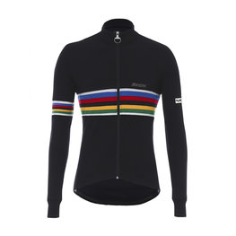 SANTINI Cyklistický dres s dlhým rukávom zimný - UCI RAINBOW WOOL - čierna